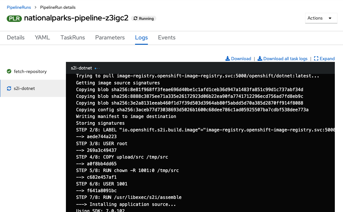 Pipeline Task log