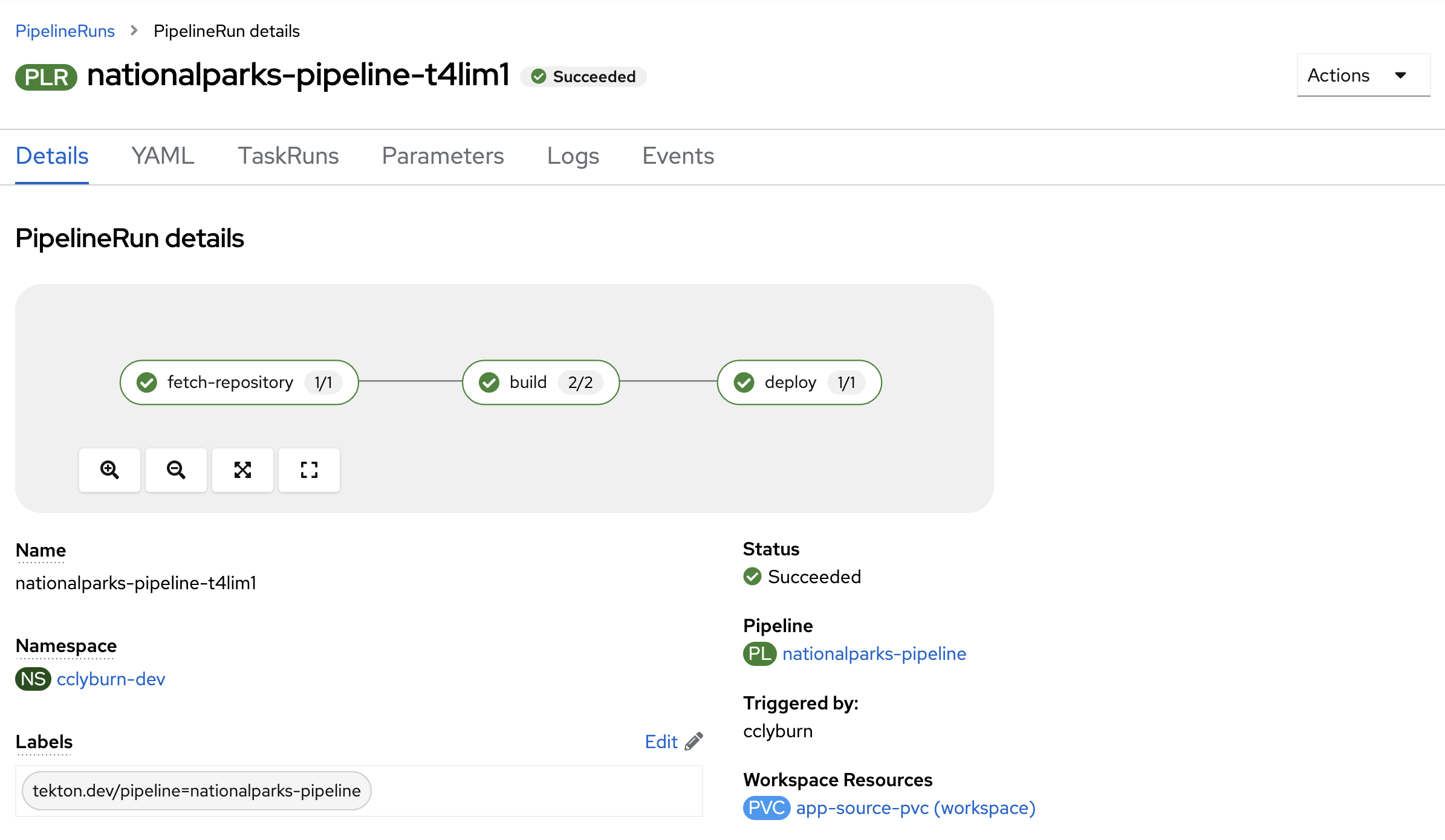 PipelineRun completed