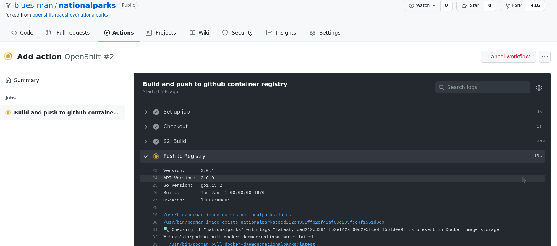GitHub Action logs